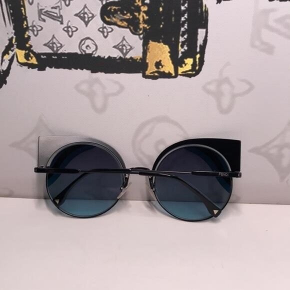 New Authentic Stylish Black and Blue Cat-Eye Sunglasses FF0215/S 0LBJF - Picture 12 of 12
